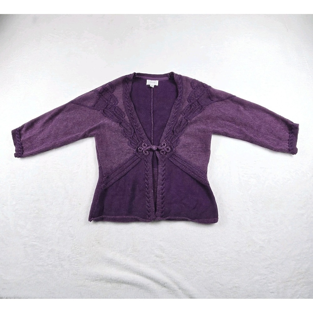 Foxcroft Cardigan Sweater Purple Tonal Design Knit 3/4 Sleeve Women's Small